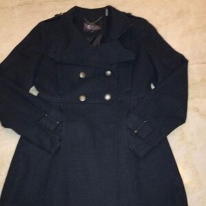 BUFFALO David Bitton Wool Blend Pea Coat Military Jacket BLUE Plaid Medium M